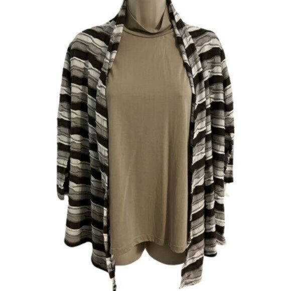 New Directions Textured Tan and Brown Striped Cardigan. Size Small - Picture 1 of 7